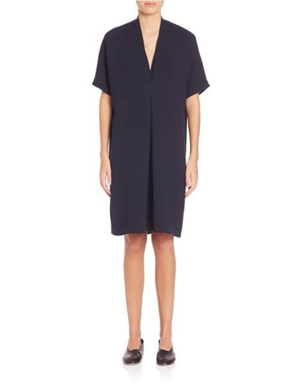 Vince Double V Inverted Pleat Crepe Shift Dress